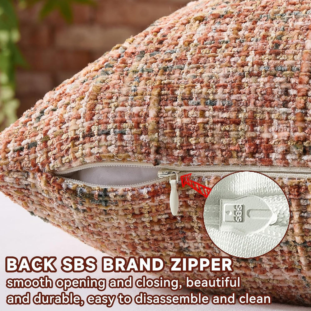 AmHoo Pack of 2 Chenille Textured Throw Pillow Cover, 500GSM Boho Farmhouse D...