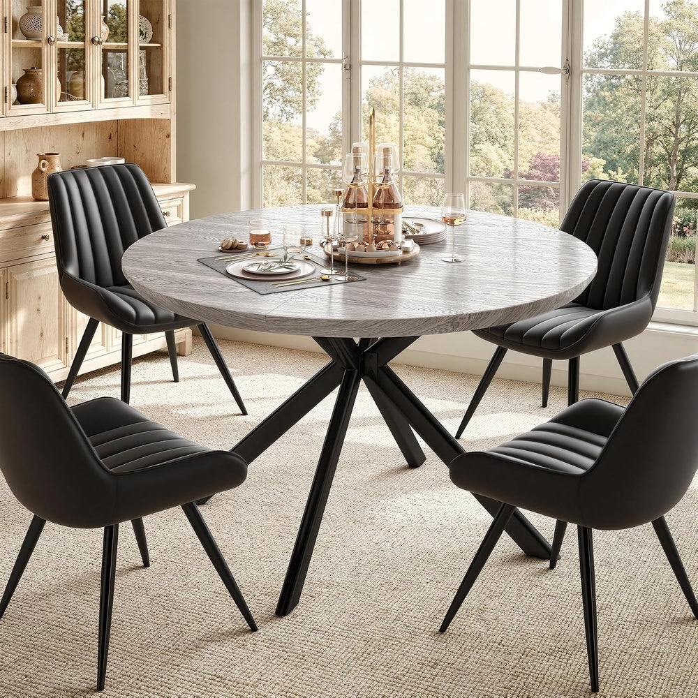 47.2" 5-Piece Round Dining Table Set for 4, Modern Wood Dining Table wit...