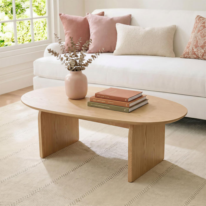 Honyee Oval Coffee Table, 47.2" Wood Coffee Table for Living Room, Modern Wooden Center Table with Solid Wood Veneer Legs, Sturdy Rounded Edge Design, Easy Assembly, Apartment Friendly, Natural