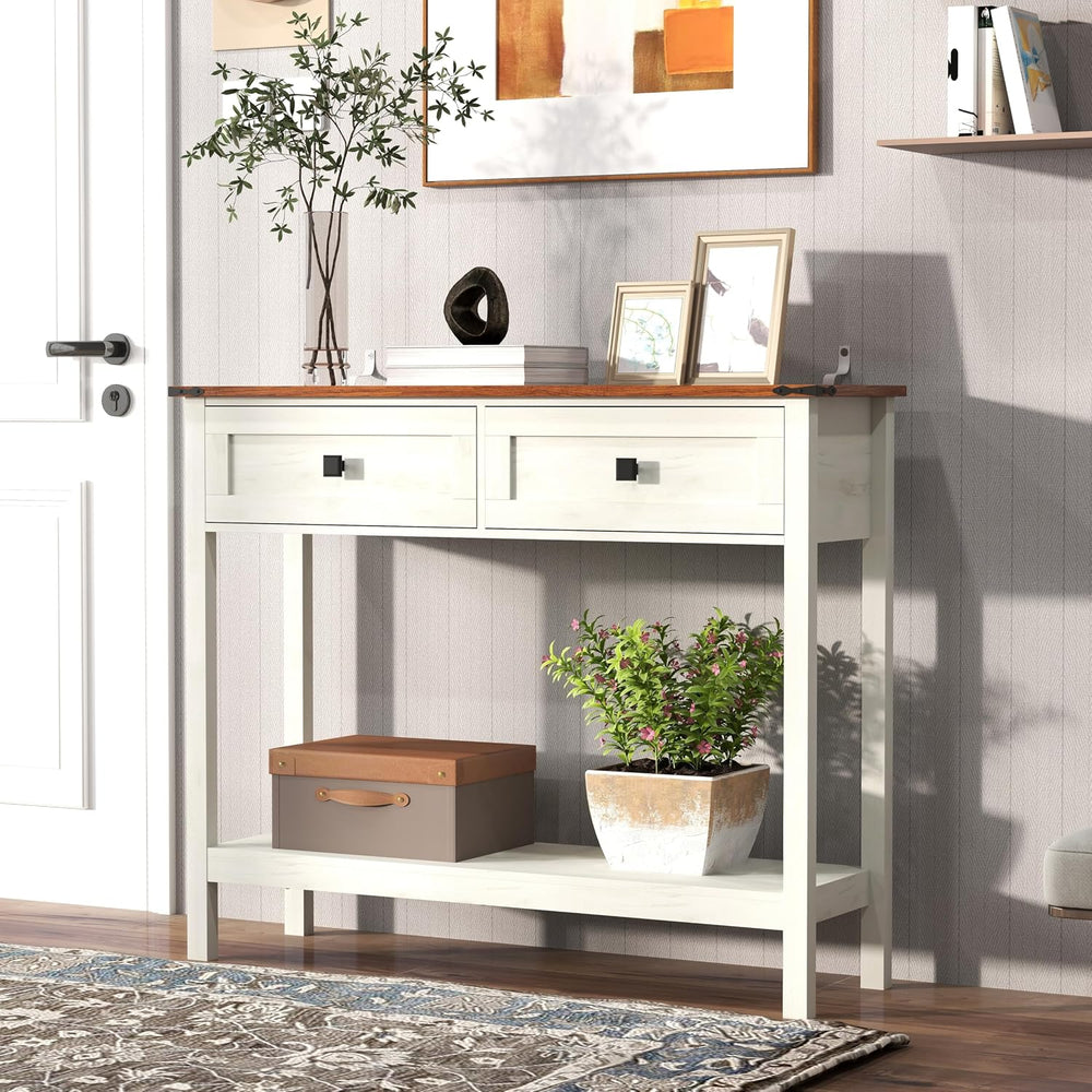 Knocbel Small Console Table with 2 Drawers with Metal Handles, Farmhouse Side...