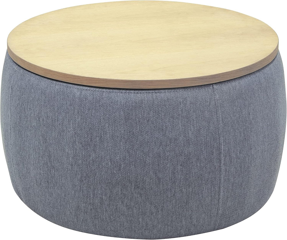 Modern Round Storage Ottoman with Wooden Top,Handmade Luxury Pleated Circle F...