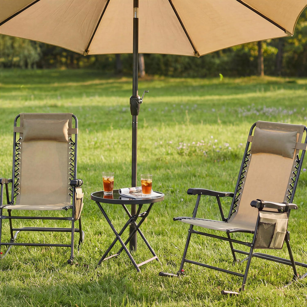 Yaheetech Patio Rocking Chair Folding Camping Chair with Pocket, Beige | Fold...