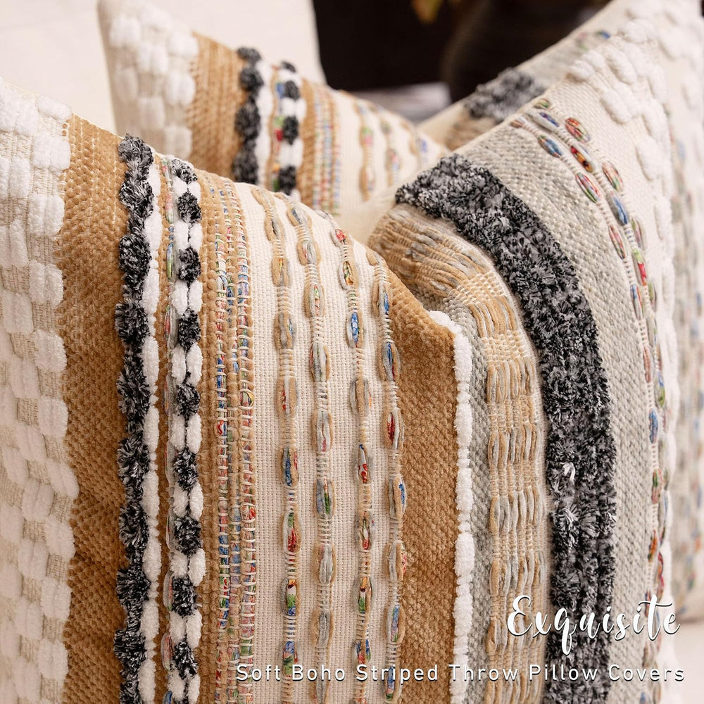 Boho Chenille Tufted Throw Pillow Covers 18x18 Inch Set of 2 Farmhouse Brown ...