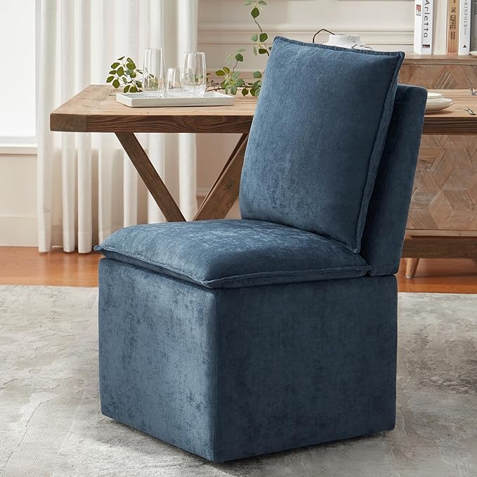 VKNOW Upholstered Dining Chairs, Modern Rolling Chairs with Storage and Wheel...