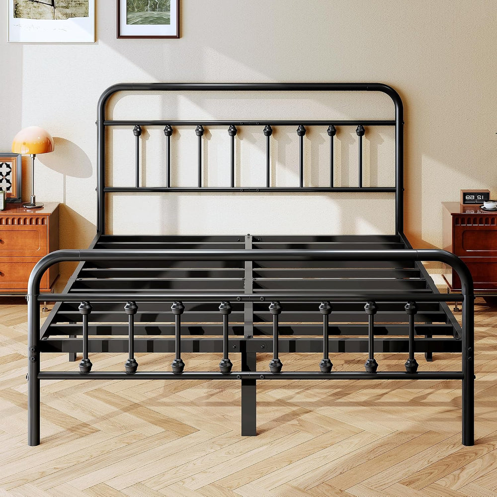zunatu King Size Metal Bed Frame, Victorian Style Headboard and Footboard