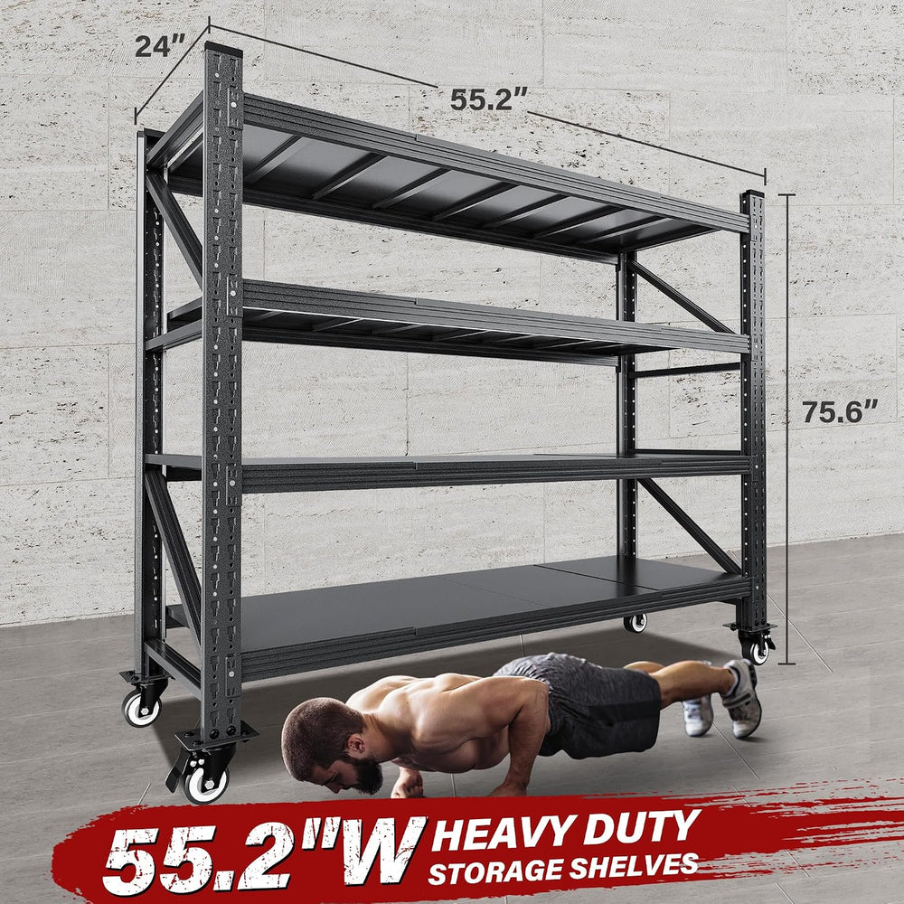 75.6" Tall Storage Shelves with Wheels,Rolling Heavy Duty Garage Shelvin...