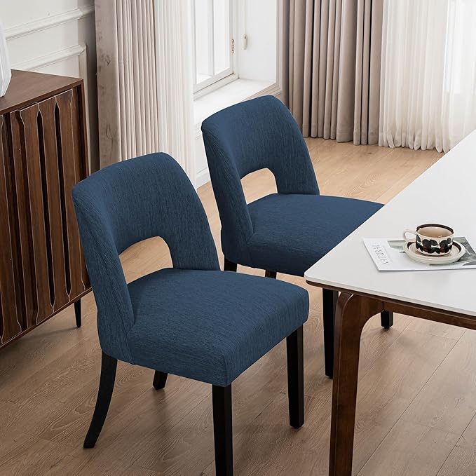 VKNOW Wooden Dining Chairs Set of 6, Modern Fabric Upholstered Dining Room Ch...