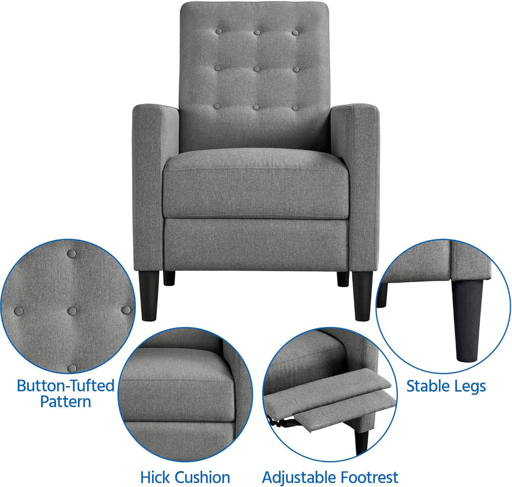 Yaheetech Fabric Recliner Chair with Adjustable Back & Footrest, Mid-Cent...