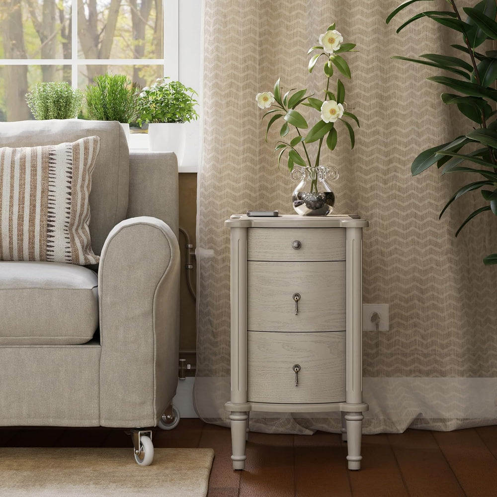 COZAYH Farmhouse 3 Drawer Nightstand with Charging Station, Bedside Table wit...