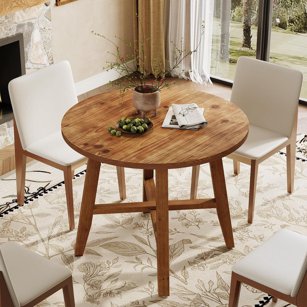 31.5-Inch Round Dining Table for 2-4, Solid Wood Farmhouse Kitchen Table for ...