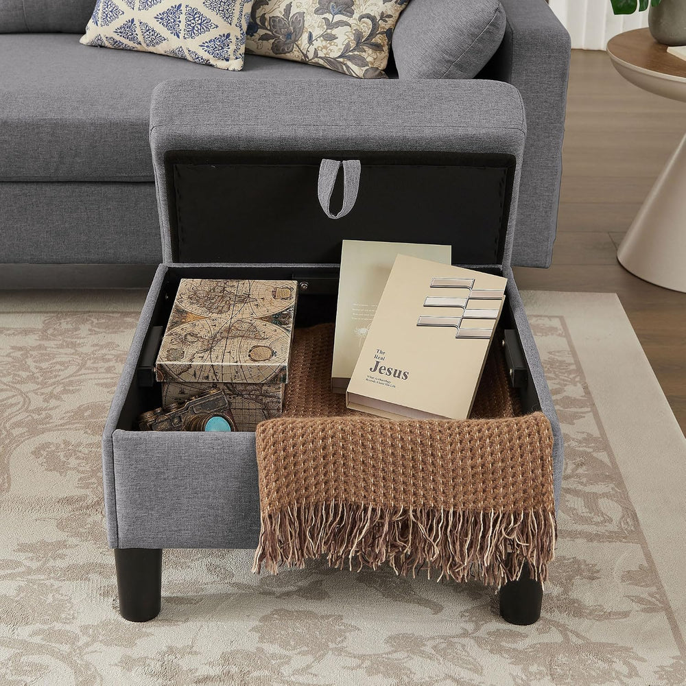 101" Convertible Sectional Sofa with Ottoman Coffee Table, Modern Linen ...