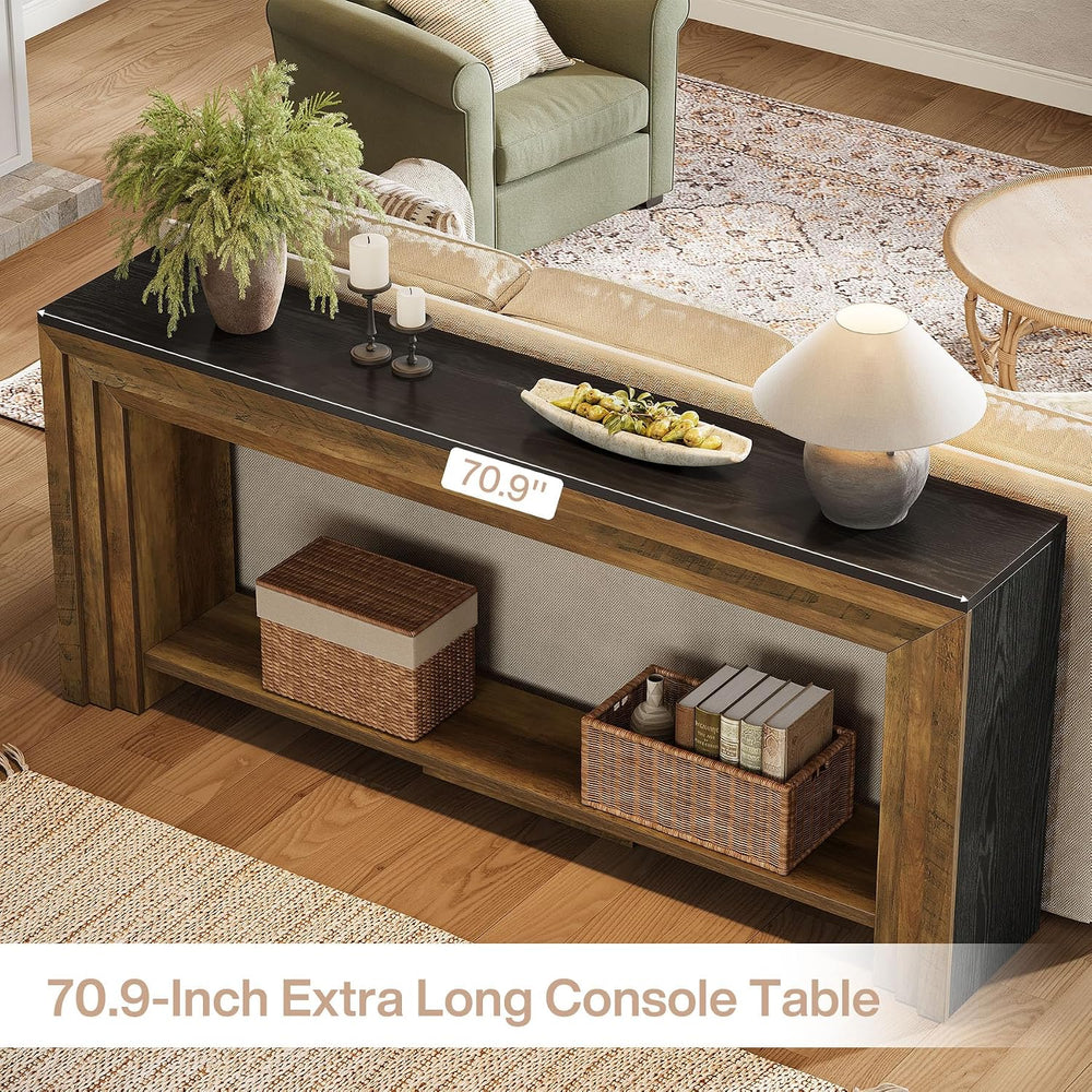 Tribesigns 70.9 Inch Long Console Table, Farmhouse 2-Tier Wooden Sofa Table w...