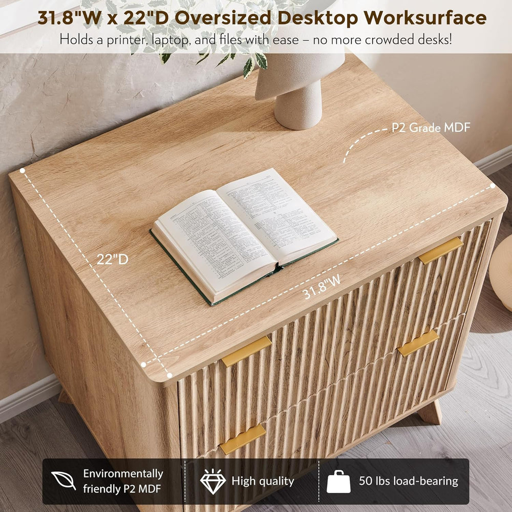 T4TREAM 31.8-Inch Fluted 2 Drawer Lateral File Cabinet, Natural Oak | Filing ...