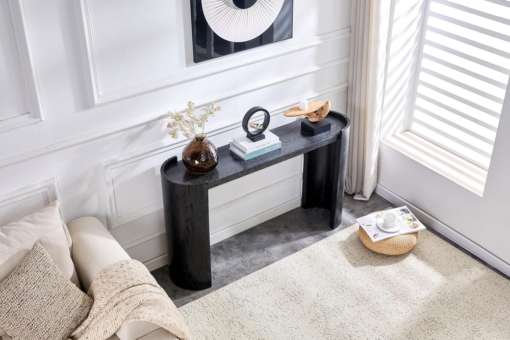 Black Curved Foyer Table Black Wood Grain Entrance Small Space Living Room So...