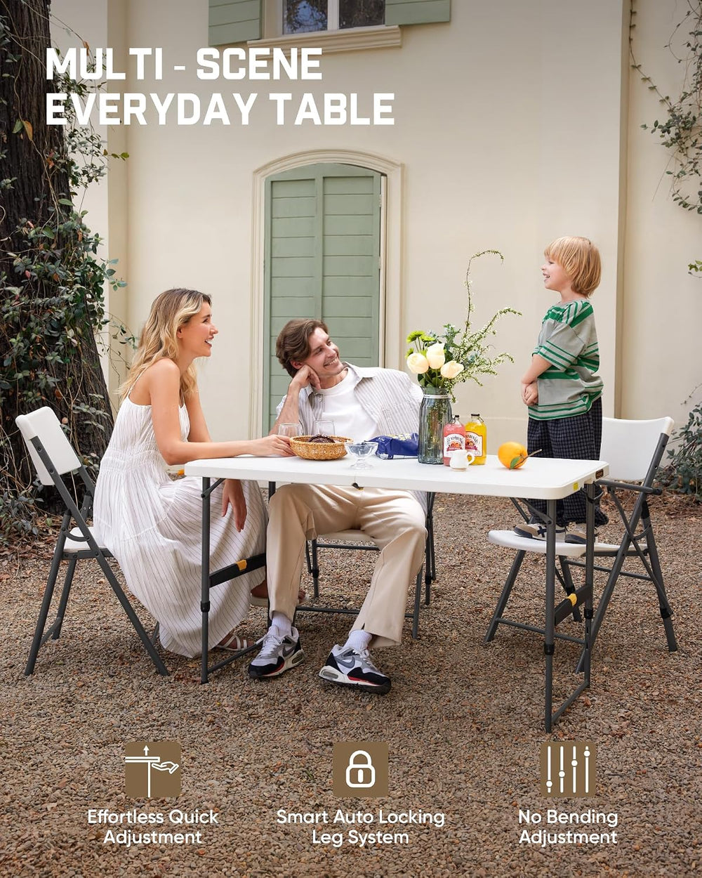 FanttikOutdoor Folding Table 4 Foot Quick Adjust Portable Plastic 4 Heights |...