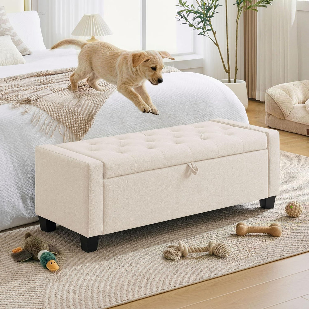 Huatean Home 43" Ottoman with Storage, Beige Storage Ottoman Bench | Uph...