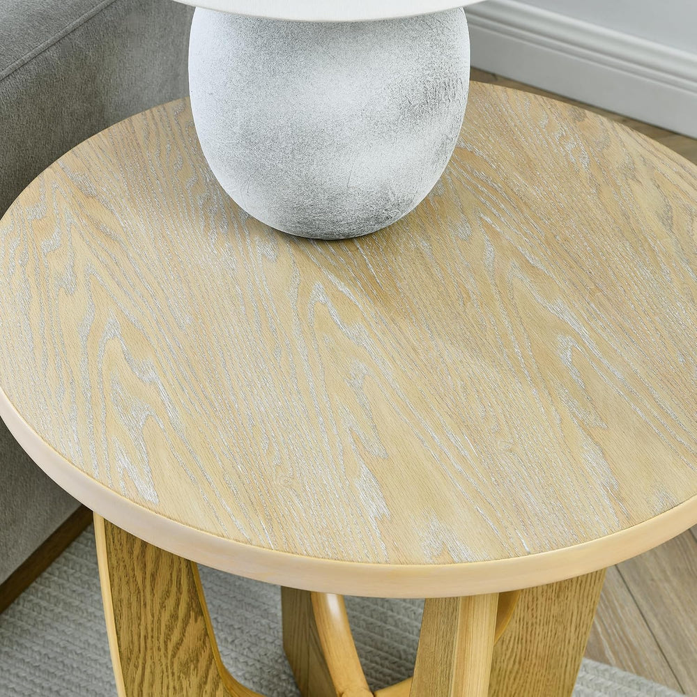 25" Round End Table, Wooden Side Table, Night Stand for Living Room,Rece...