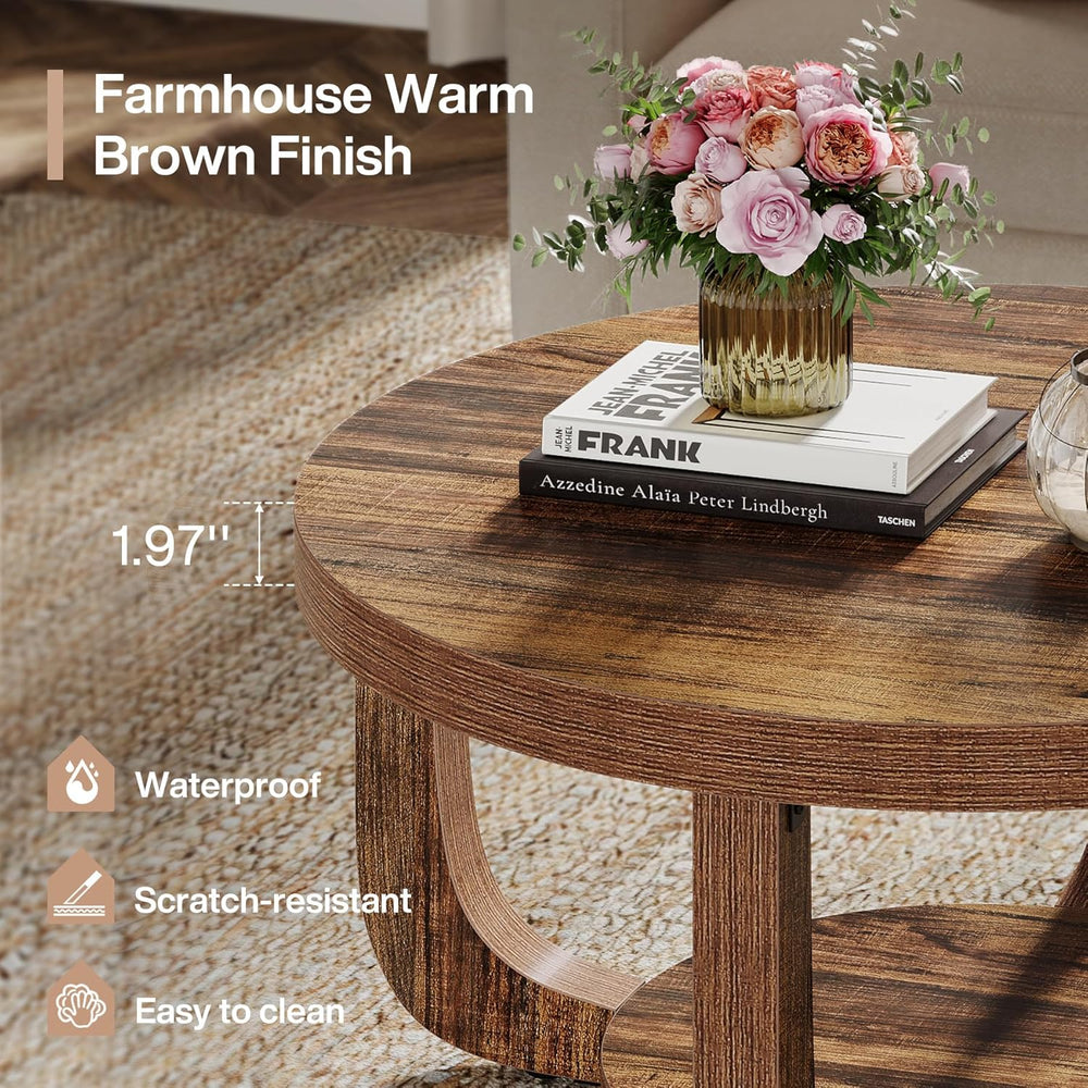 Tribesigns Round Coffee Table, 2-Tier Circle Coffee Table with Storage, Moder...