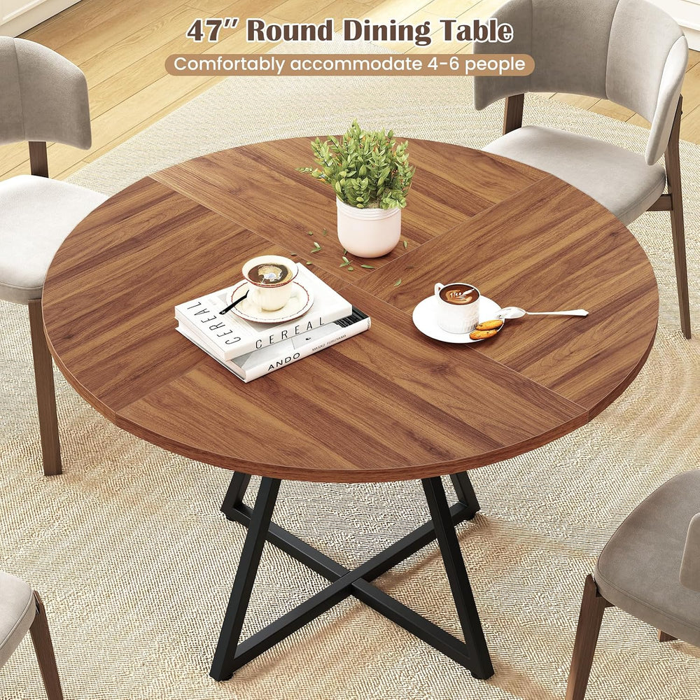 KOTEK 47 Inches Round Dining Table for 4, Farmhouse Kitchen Table with Storag...