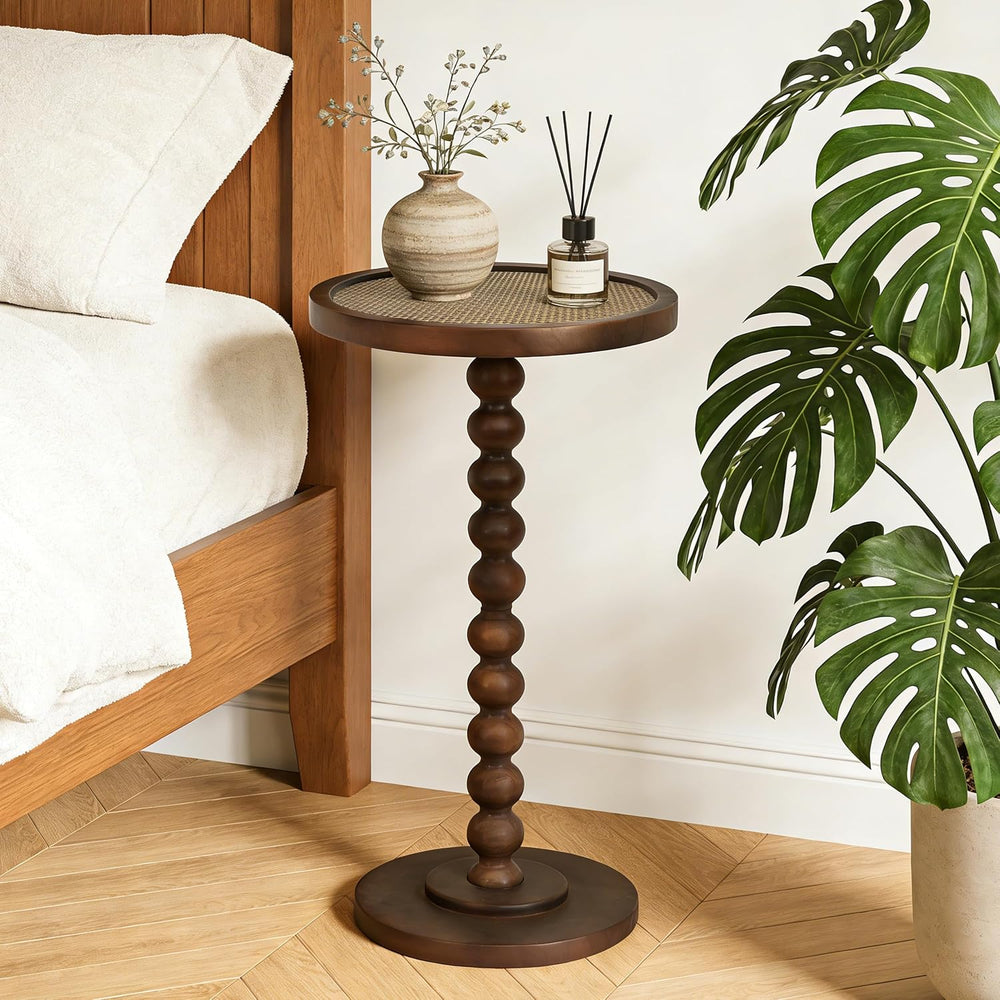 COVLON Solid Wood Drink Table, Small Pedestal Side Table for Small Spaces, Ra...