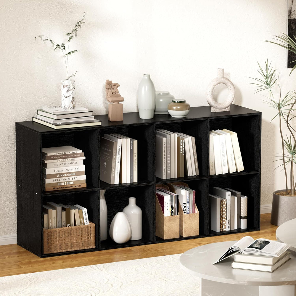 8 Cube Storage Organizer, 11 in Black Cube Shelf, Wood Cubby Storage Organize...