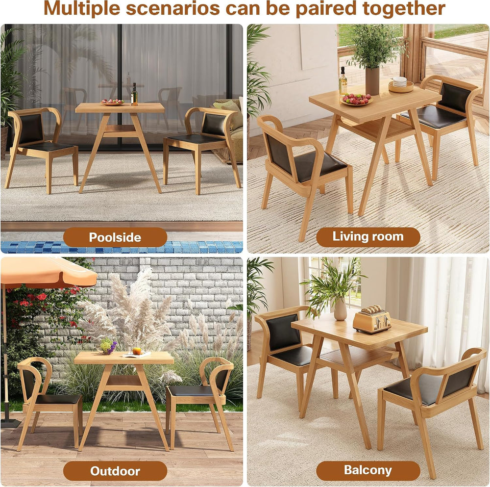 PADMA HOUSE Bistro Stacking Table Chair Set of 3, Wood Leather Dining Set | B...