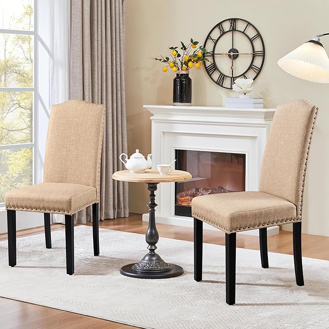 Yaheetech Upholstered Dining Chairs Set of 2, Modern Kitchen Chairs with Nail...