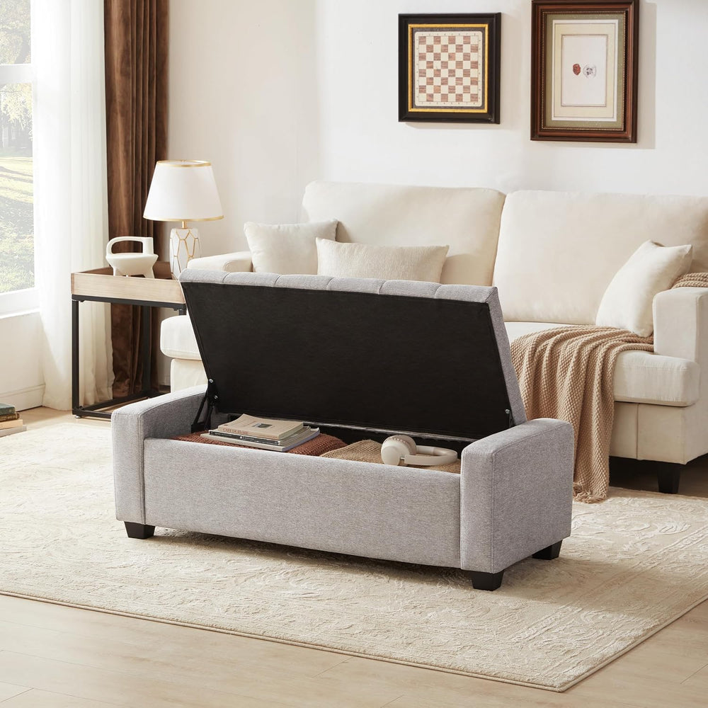 Huatean Home 48" Ottoman with Storage, Light Gray Storage Ottoman Bench