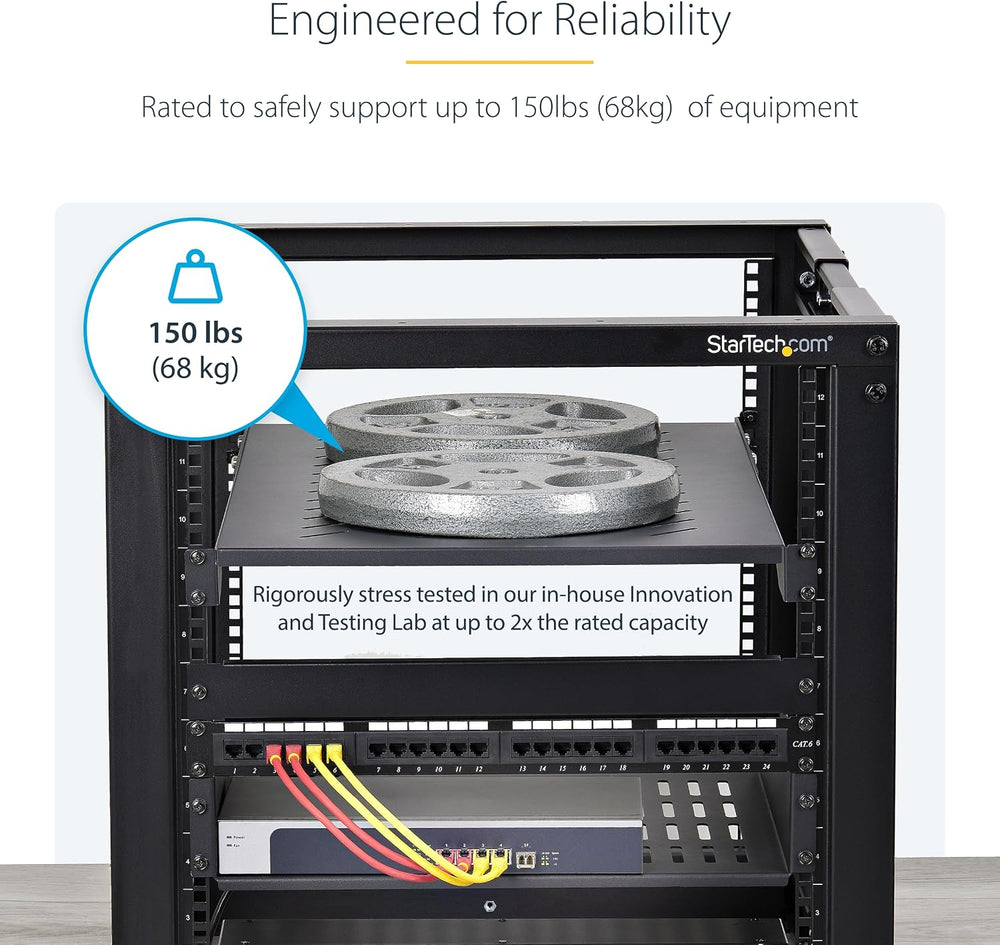 StarTech 1U 4-Post Vented Rack Shelf, 28-34.4in, 150lb (ADJSHELFV-Rack)