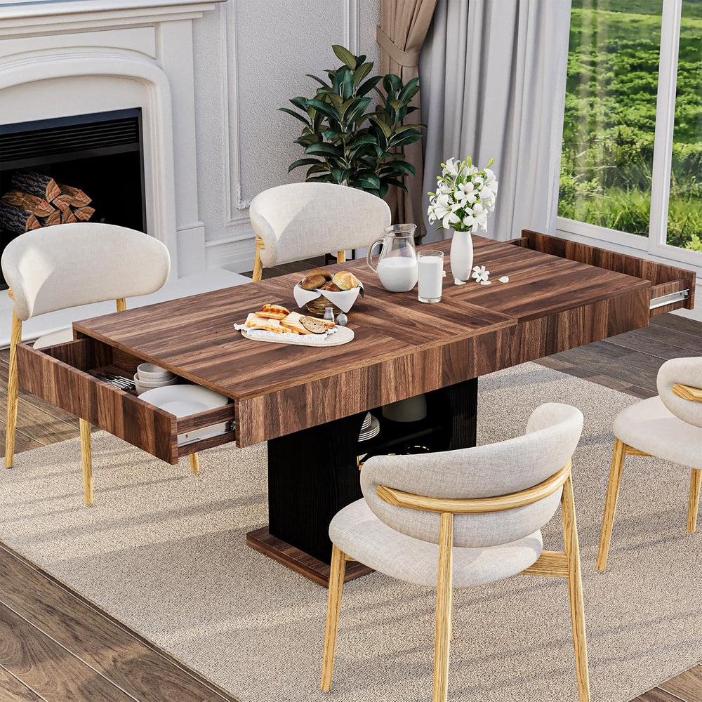 55" Dining Table for 4 to 6 People, Farmhouse Wood Dinner Table with Dra...