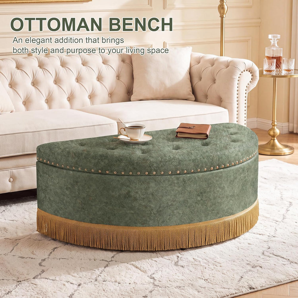 Homebeez 43.3" Half Moon Ottoman, Velvet Tufted Upholstered Footstool, w...