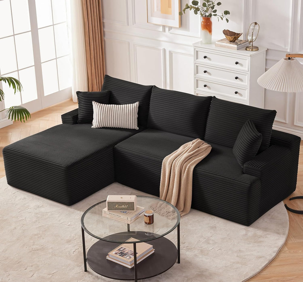 Mangodan Cloud Sectional Sofa, Boneless Couch for Living Room, Black