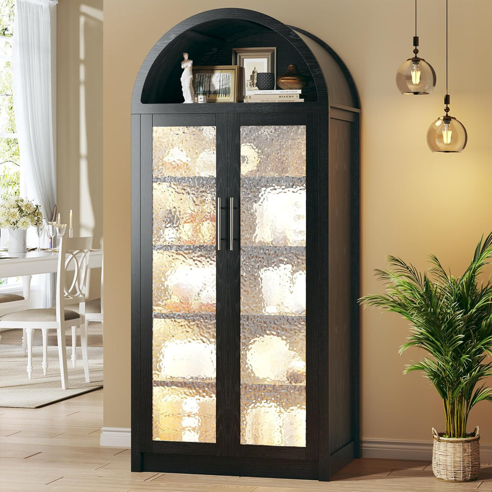 HUAHUU Arched Kitchen Pantry Cabinet, 71" Tall Pantry Storage Cabinet wi...