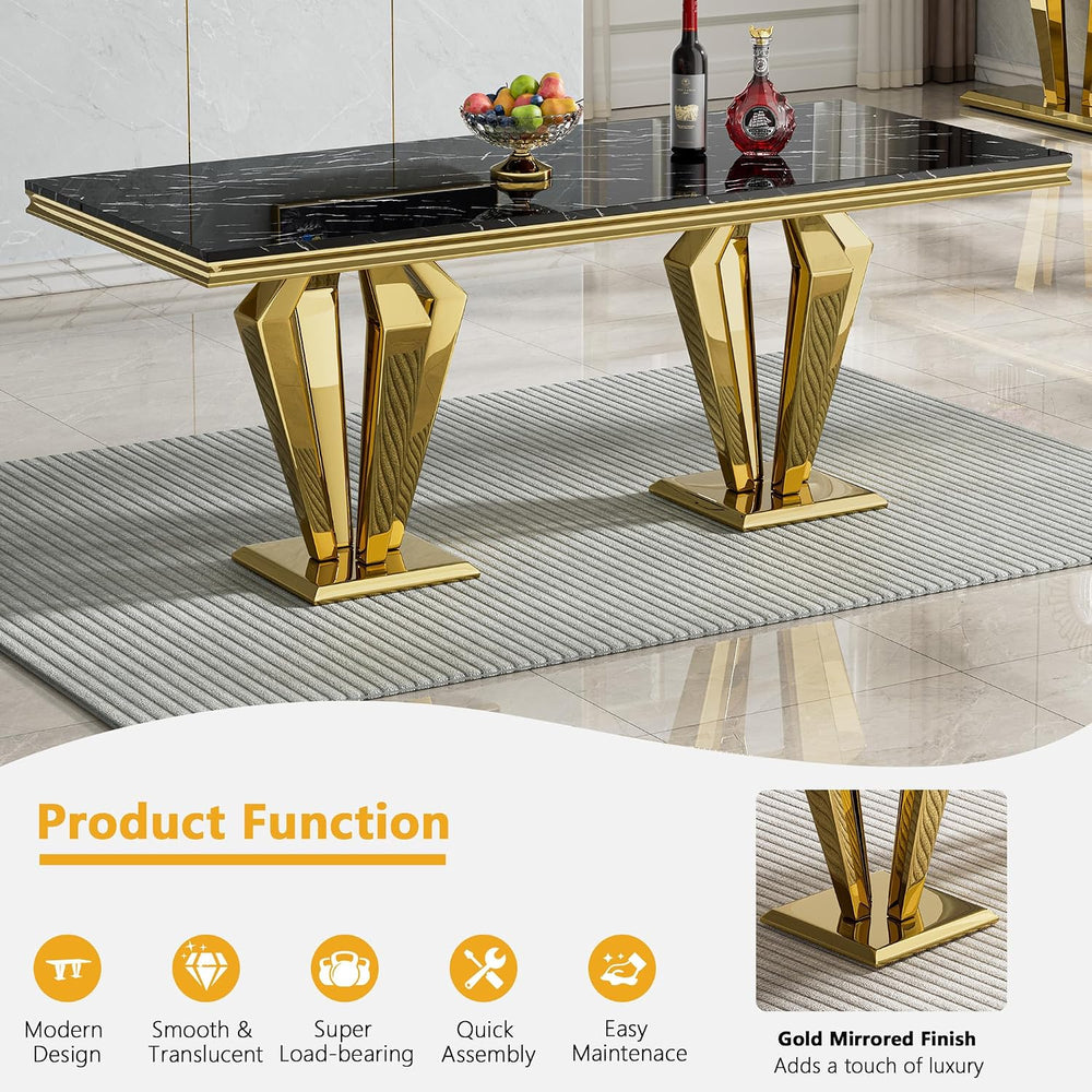 Luxury Marble Dining Table for 4 to 6, 68 inch Black Faux Marble Dining Table...