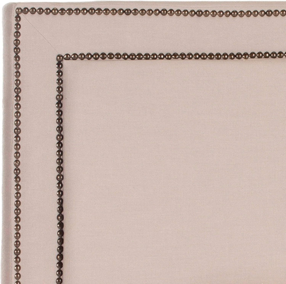 Taupe Linen Upholstered Headboard- Brass Nailhead (Full) Beige Traditional Tr...