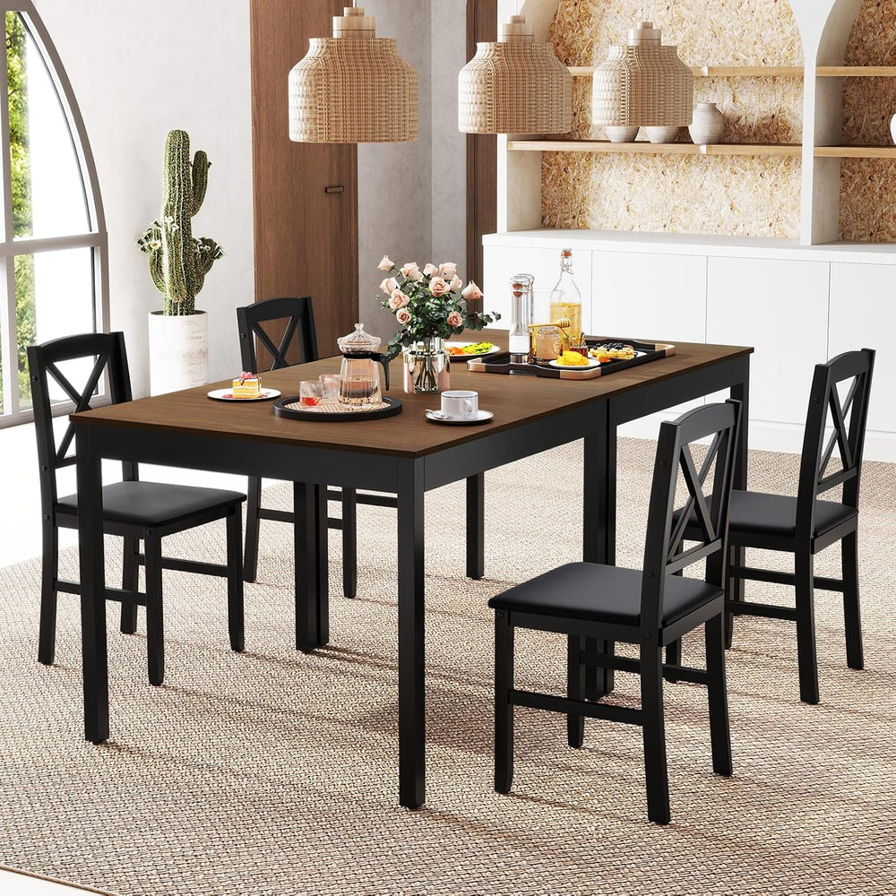 GIANTEX 3-Piece Dining Table Set for 2 - Small Wooden Kitchen Table with Upho...
