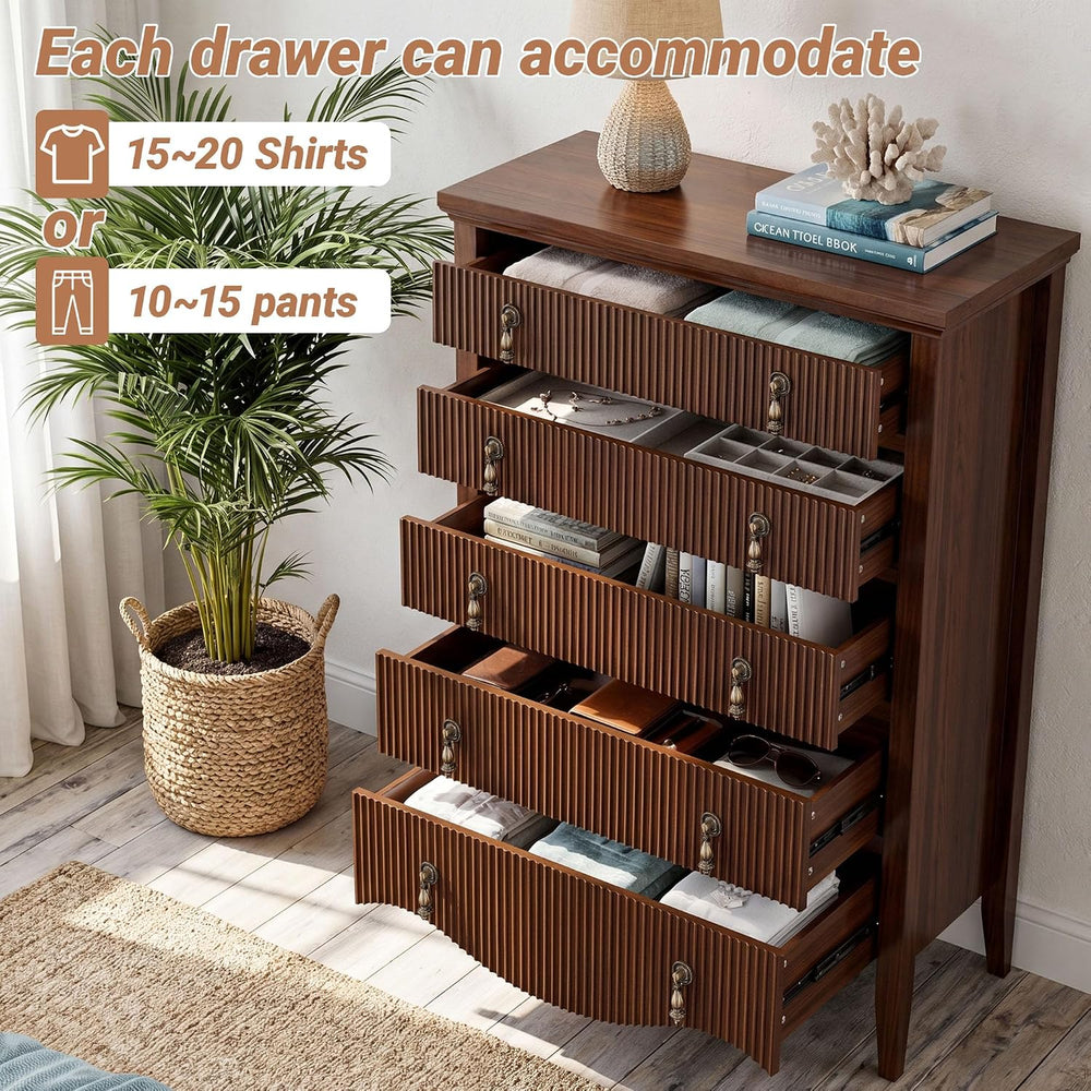 4-Piece Farmhouse Bedroom Set,6+5-Drawer Dresser,2 Nightstands,Walnut