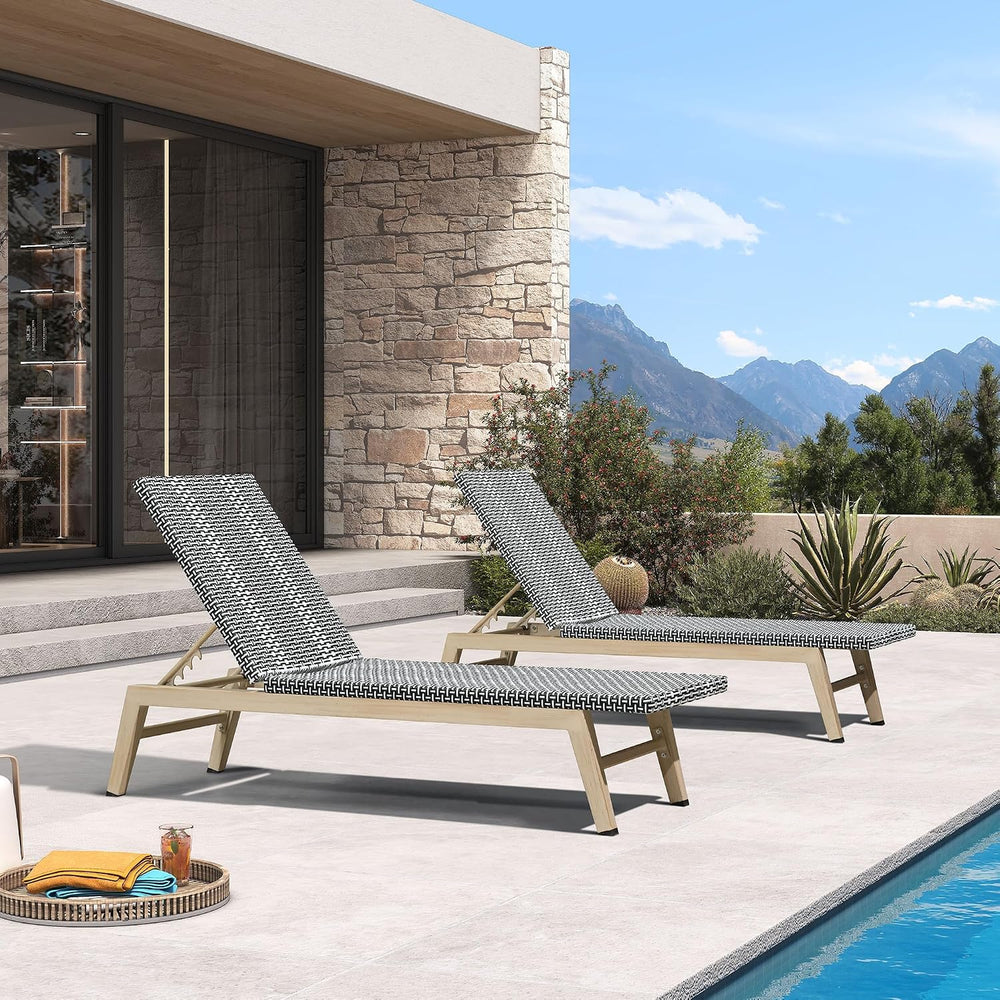 PURPLE LEAF Oversize Outdoor Chaise Lounge Set of 2 Champagne Frame, Black | ...