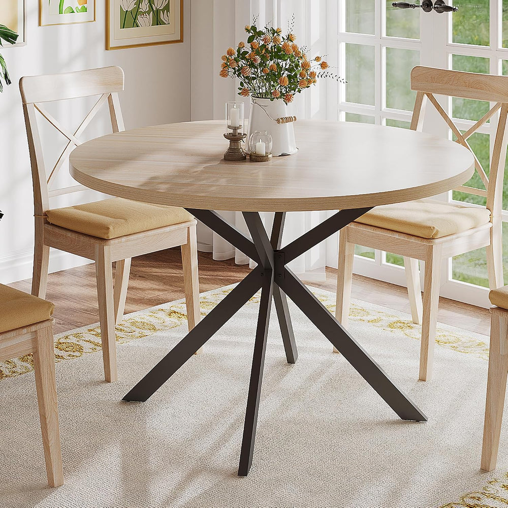 ChooChoo 47.2 Inch Round Dining Table for 4 | Farmhouse Wood Kitchen Table, C...