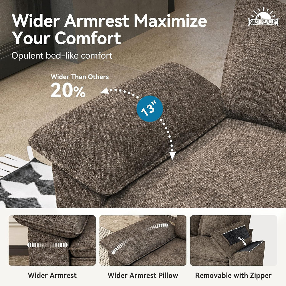SUNSHINE VALLEY 2-Piece Sofa Set, Loveseat & 3-Seat Couch, Chenille Brown