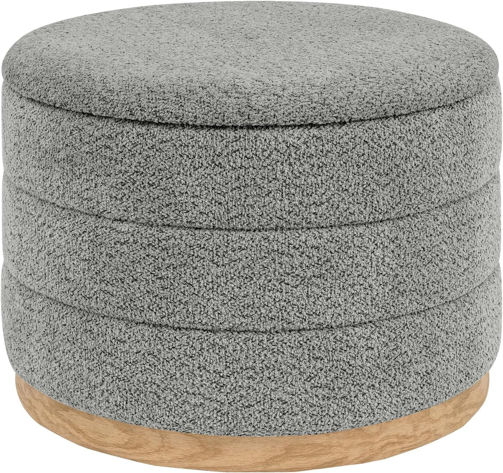 Round Storage Ottoman with Tray Lid, Folding Chenille Fabric Footrest with Hi...