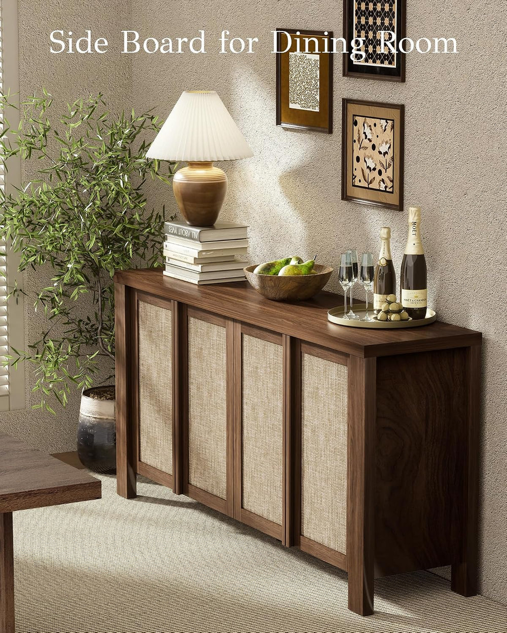 Yechen Buffet Cabinet with Storage, 63" Wide Sideboard with Solid Wood H...