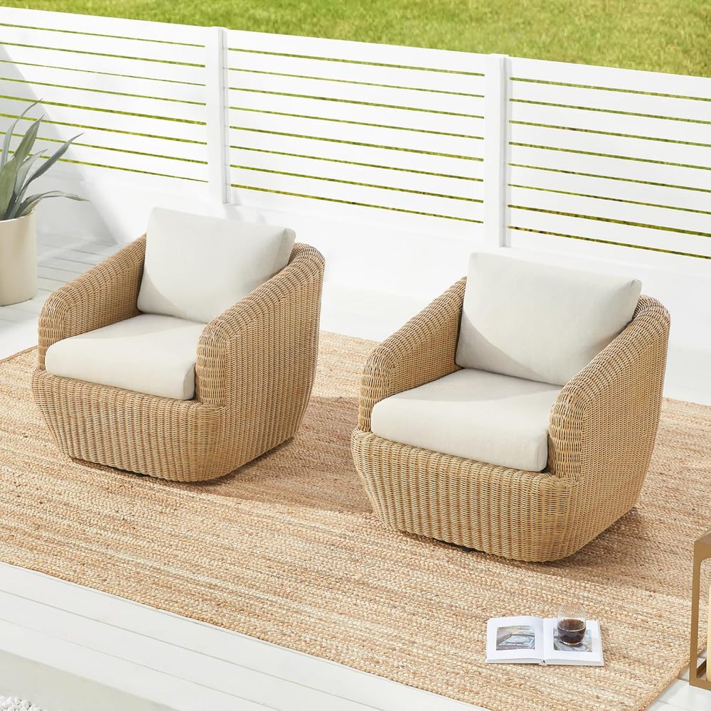 CHITA 2 Pieces Patio Wicker 360° Swivel Chairs with Removable Cushion, Backya...