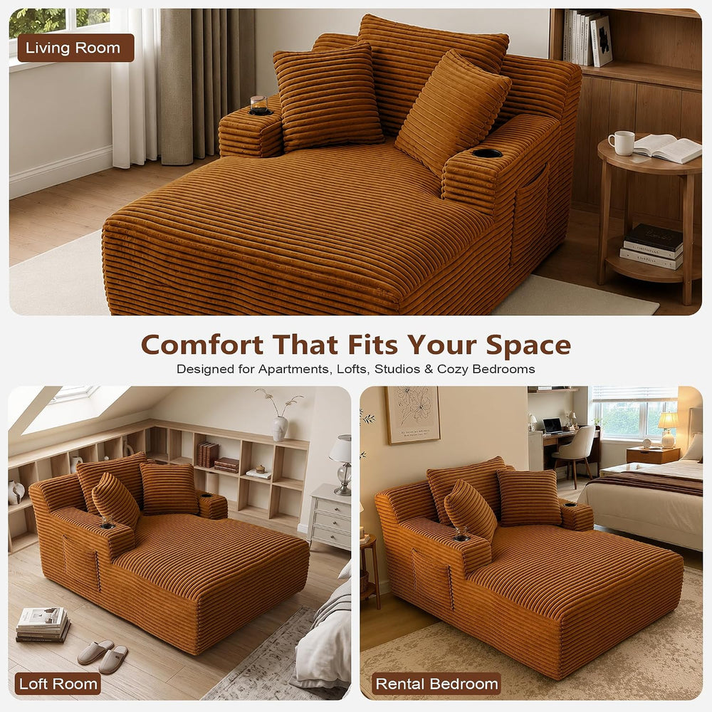 66.1" Oversized Boneless Chaise Lounge Chair Indoor, Corduroy Cloud Read...
