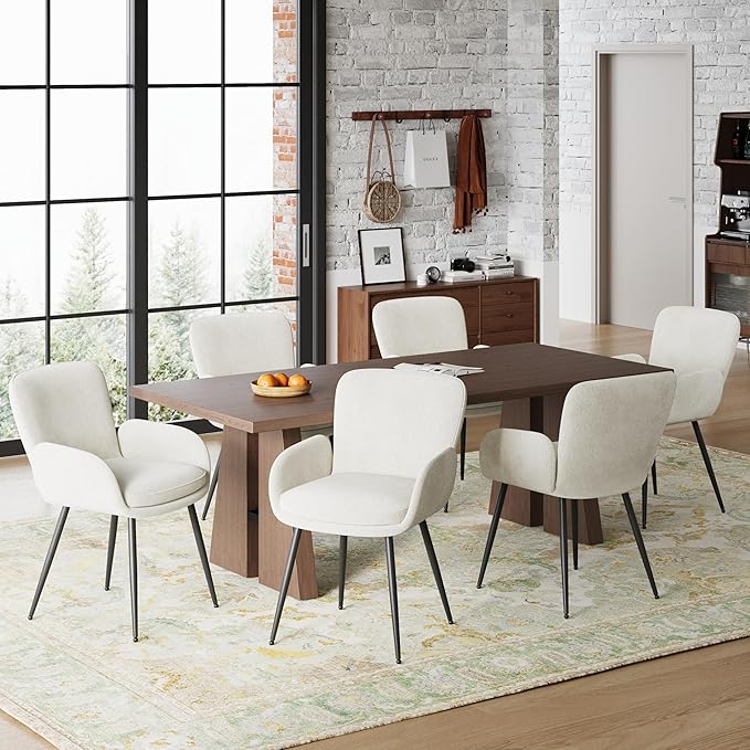 VKNOW Modern Dining Chairs Set of 6, Upholstered Dining Room Chair with Armre...
