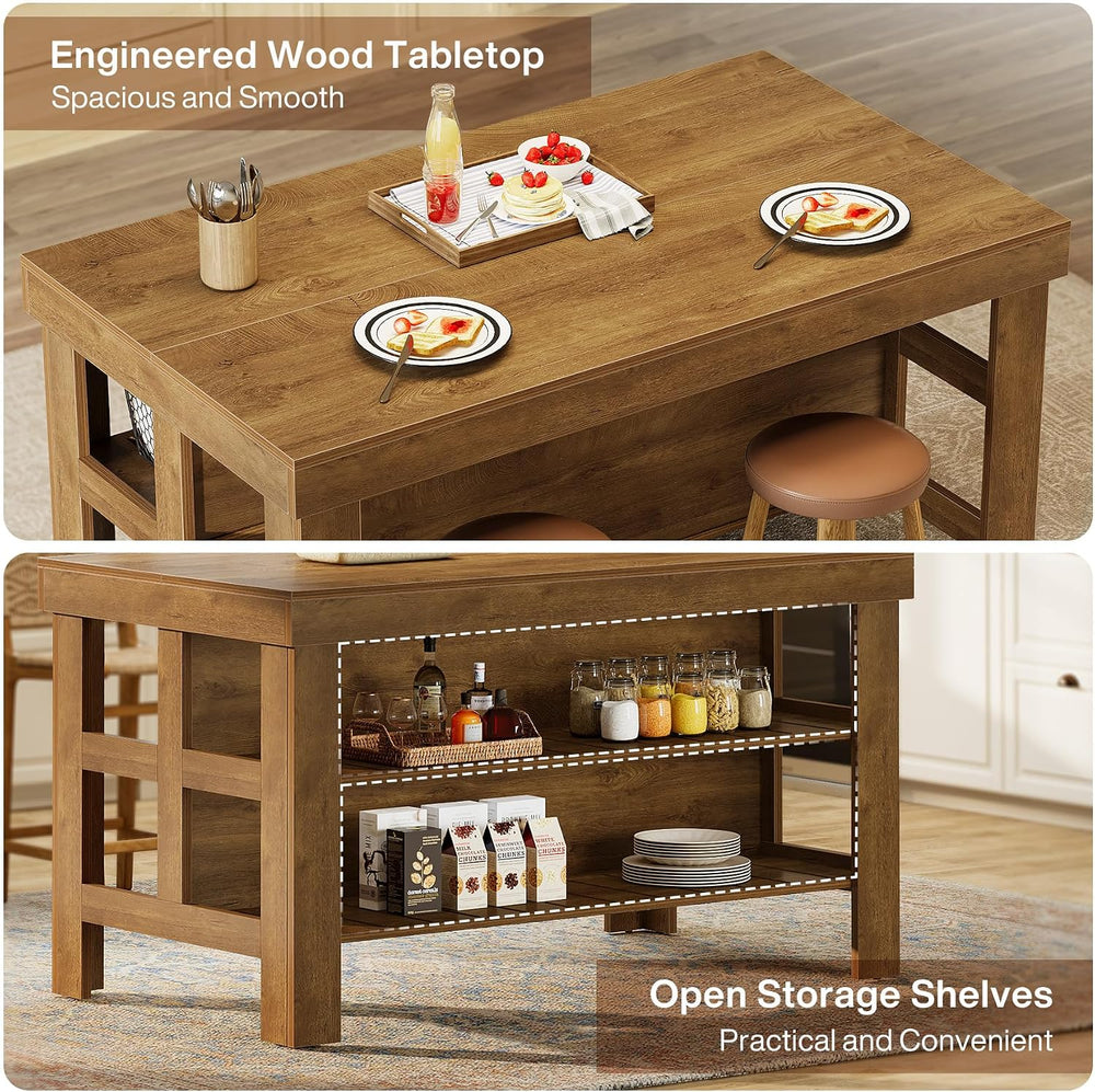 Tribesigns Kitchen Island with Storage and Seating, Farmhouse Large Stationar...