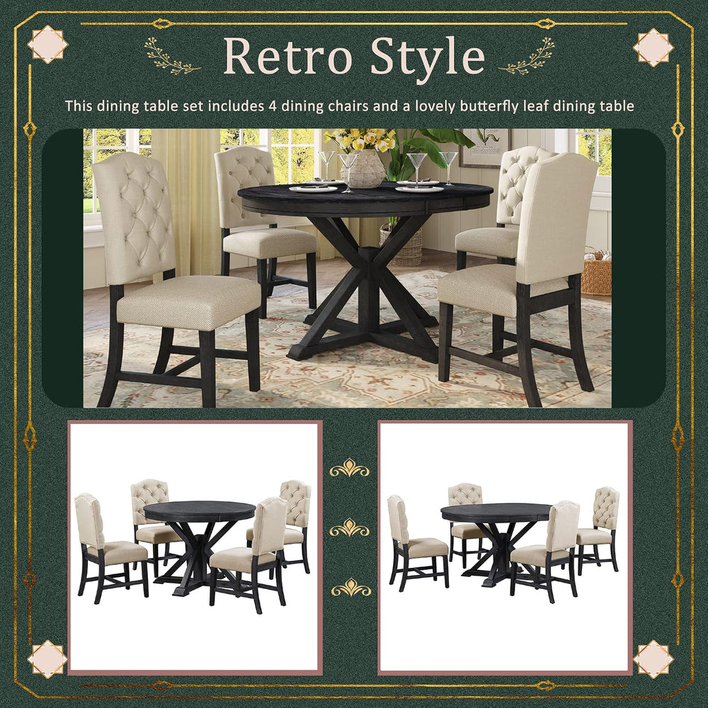 Bellemave Extendable Dining Table Set for 4, 5-Piece Round Table Set with 4 C...