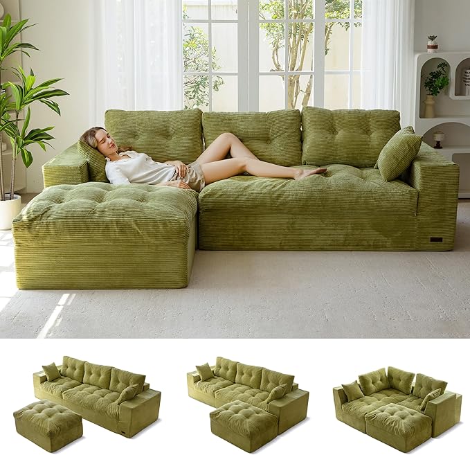 MAXYOYO 104" L Shaped Modular Sectional Sofa with Ottoman, Cloud Couch w...