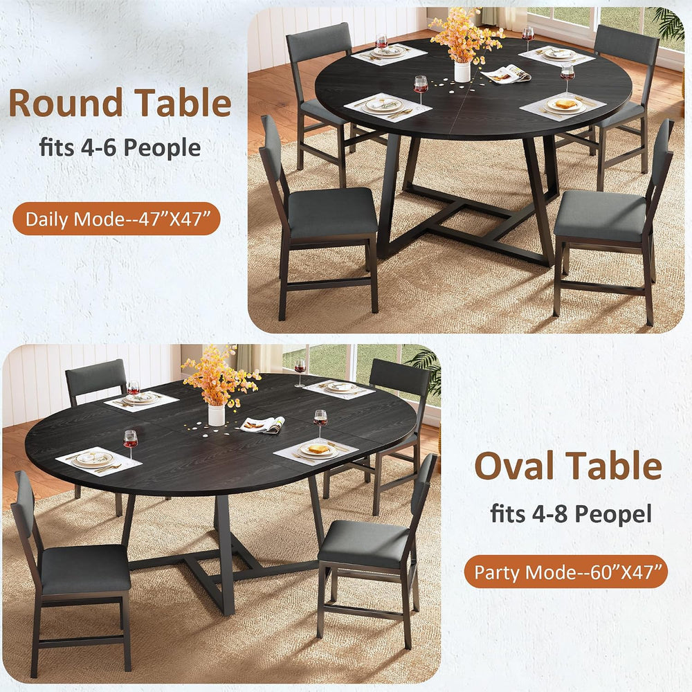 HUAHUU 60" Dining Table Set for 4-8, 5-Piece Extendable Round to Oval Ki...