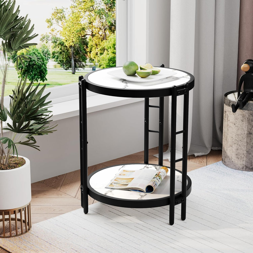 Alunaune Industrial End Table, 2-Tier Round Side Table, Small Modern Storage ...